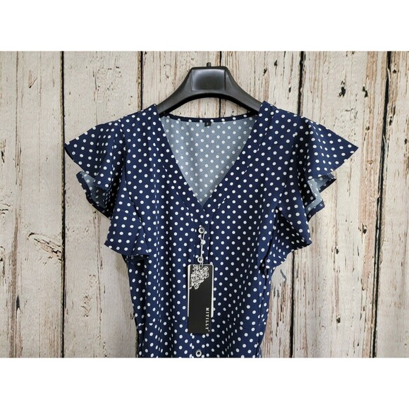 LRN Women's Small MITILLY Women's Summer Boho‎ Polka Dot V Neck Swing Dress NEW - Picture 2 of 7